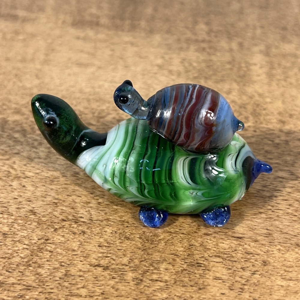 Vintage Hand Blown Glass Turtle Mother & Baby On Back - Picture 4 of 11